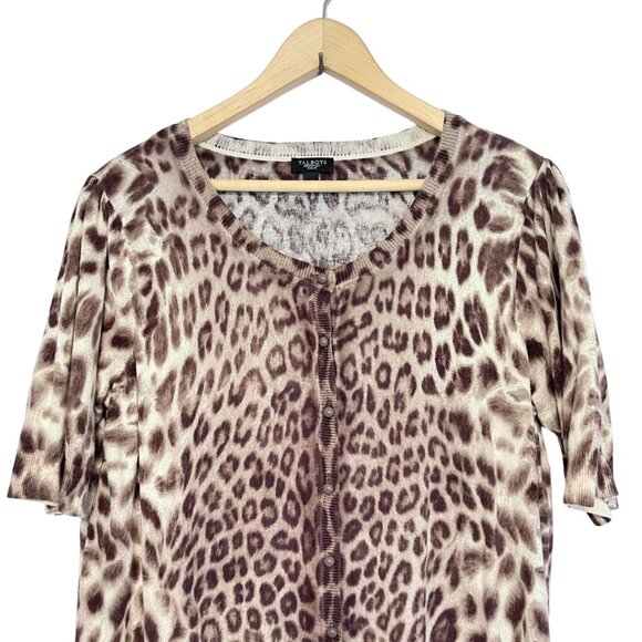 Talbots Leopard Print Sweater Womens Size 1X Brown Knit Elbow Puff Sleeve Office - Picture 2 of 11